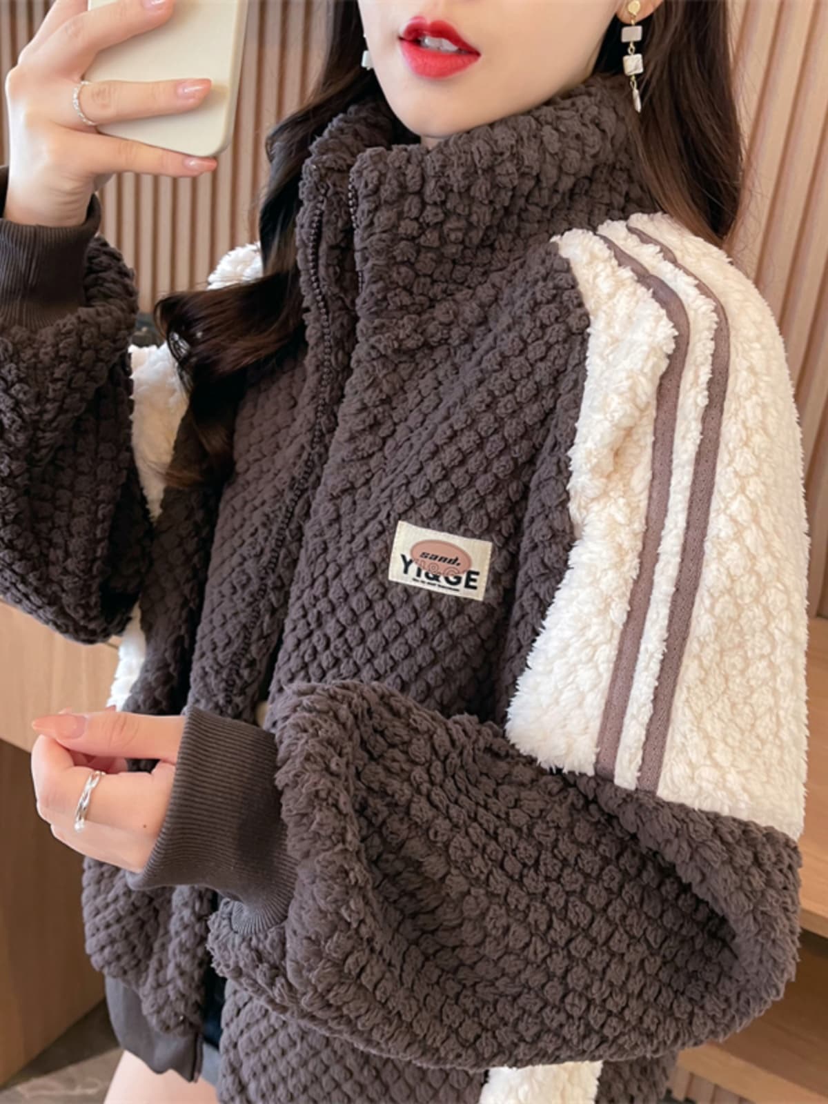 タートルネックボアフリース切替カーディガン