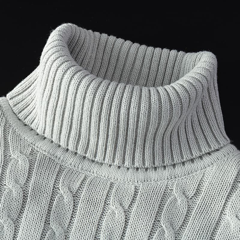 立体ケーブル編み上質タートルネックセーター　M〜3XL　メンズ　長袖