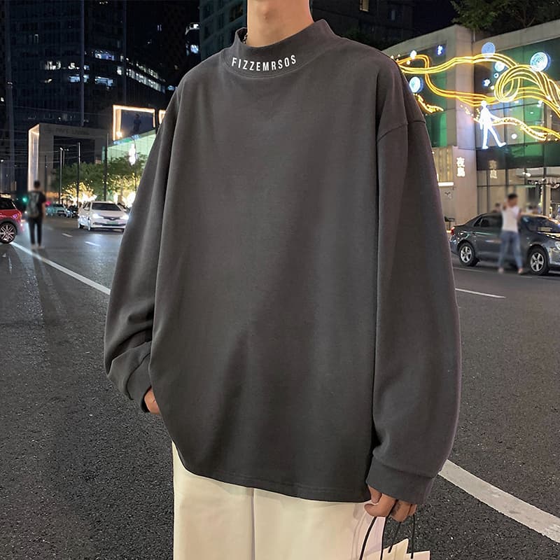 ハイネック メンズ　長袖　シンプルロゴスウェット　大きいサイズ　ぽっちゃり対応　春秋冬　M~5XL