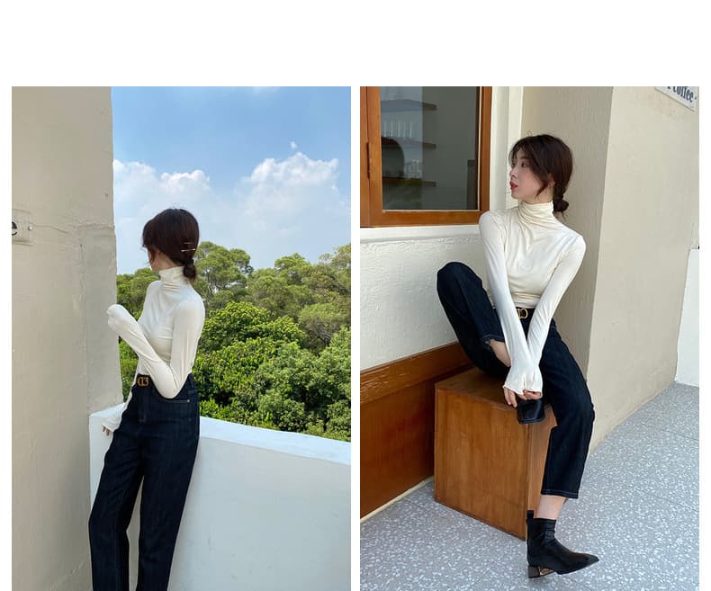 【骨格ストレート】全9色展開首元ぴったりタートルネック長袖インナー