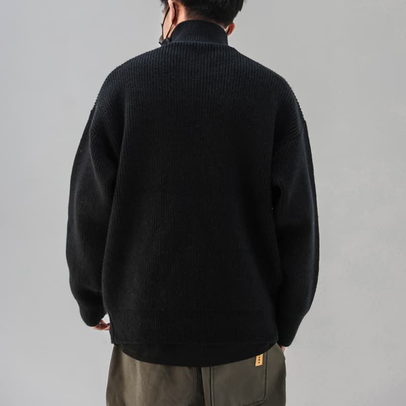 ボタン付きハイネック畦編みセーター　メンズ　M~3XL