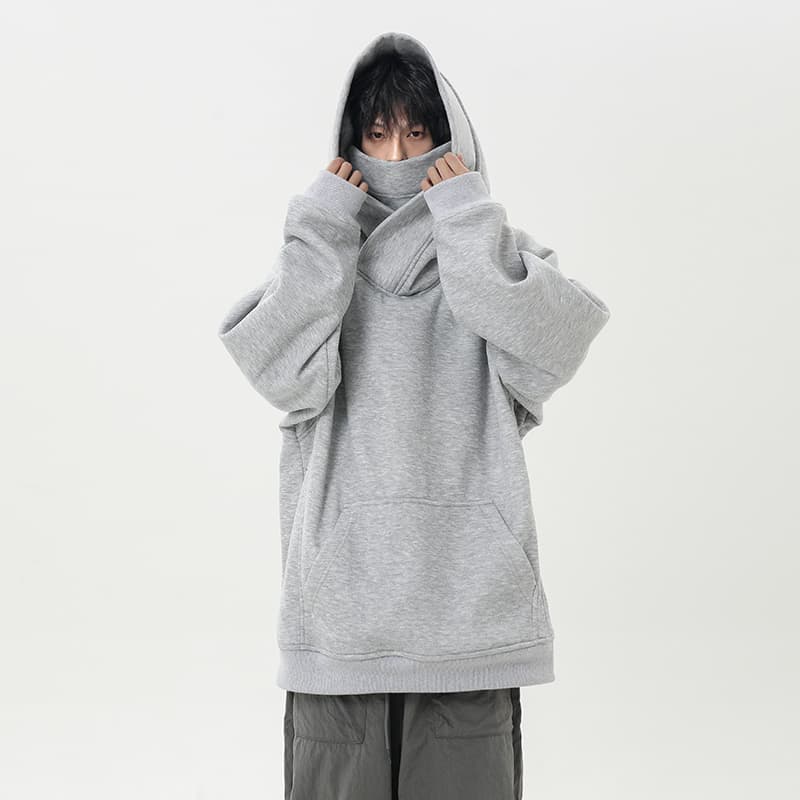 ボリュームネック裏起毛ゆったりパーカー　メンズ　S~3XL