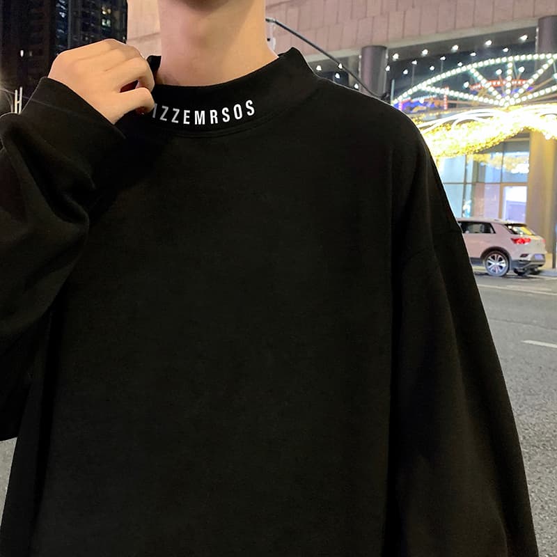 ハイネック メンズ　長袖　シンプルロゴスウェット　大きいサイズ　ぽっちゃり対応　春秋冬　M~5XL