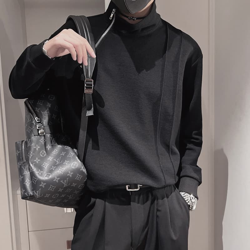 立体切替デザインタートルネックシャツ　メンズ　長袖　M〜3XL