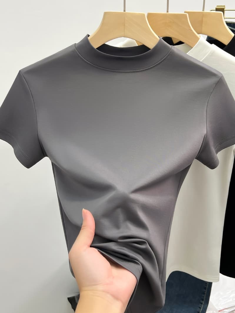 タートルネック なめらか半袖タートルネック S~2XL