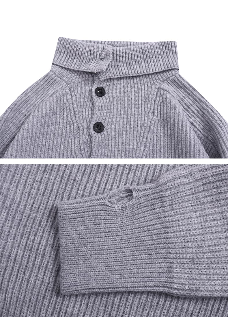 タートルネック メンズ　長袖　リブ編み三つボタン襟立てセーター　M〜2XL