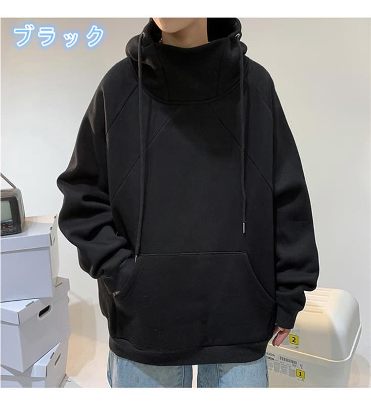 【メンズ ジャケット】秋冬人気 タートルネック風 厚手パーカー｜裏起毛タイプあり・頭巾付き防寒極暖アウター neckty＋