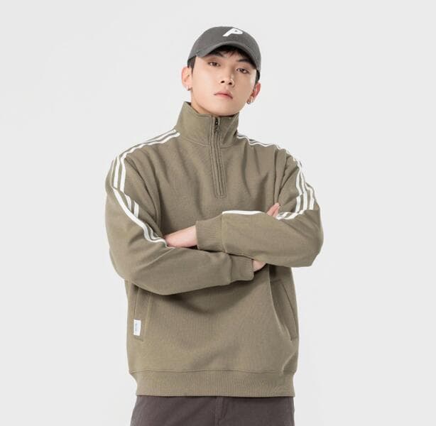 袖ライン入りハーフジップタートルネックトレーナー　メンズ　M〜3XL