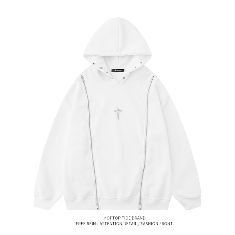 タートルネック　メンズ　長袖　星印ダブルジッパーパーカー S~2XL