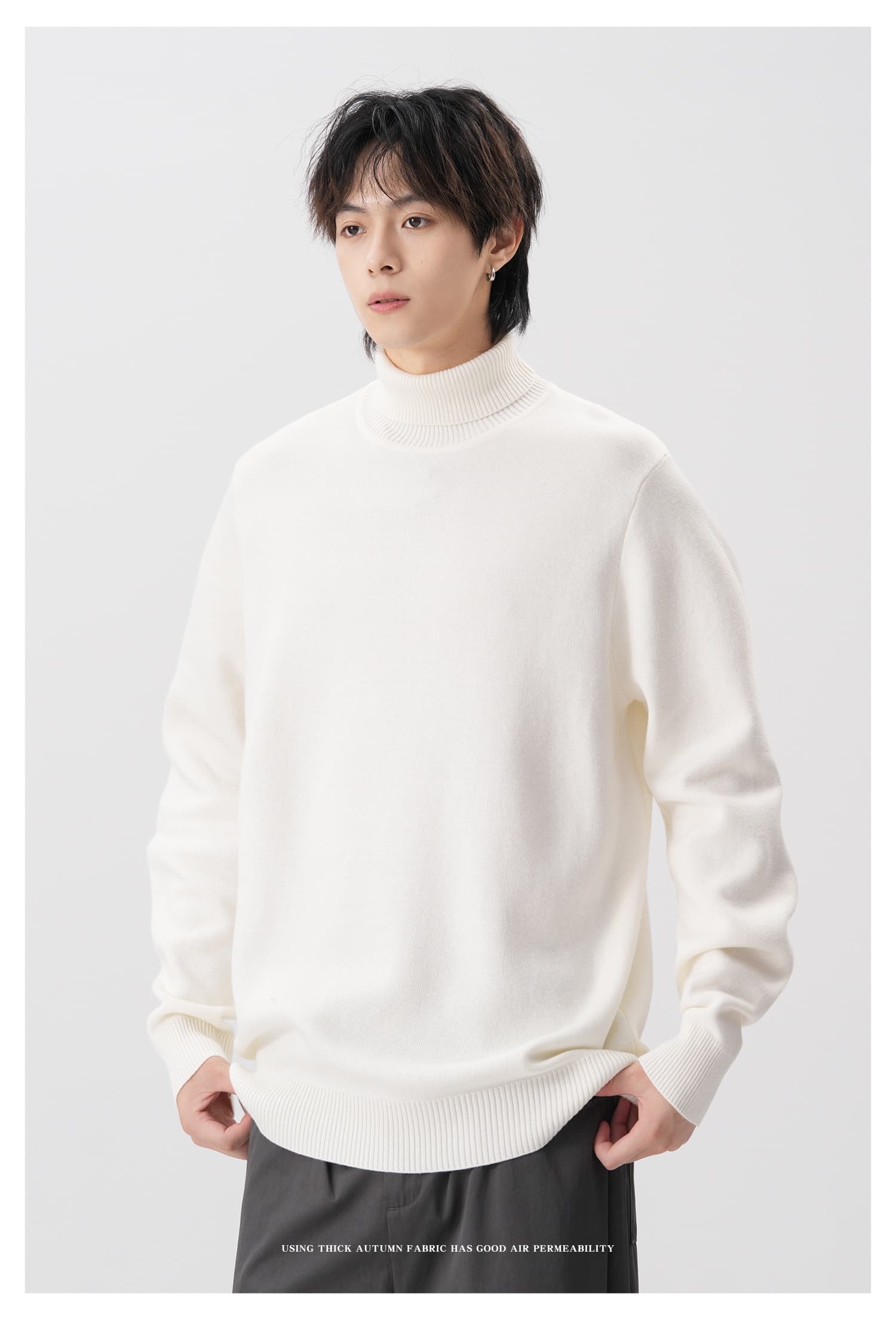 タートルネック　メンズ　長袖　柔らか素材のゆったりプルオーバー　大きいサイズ　ぽっちゃり対応