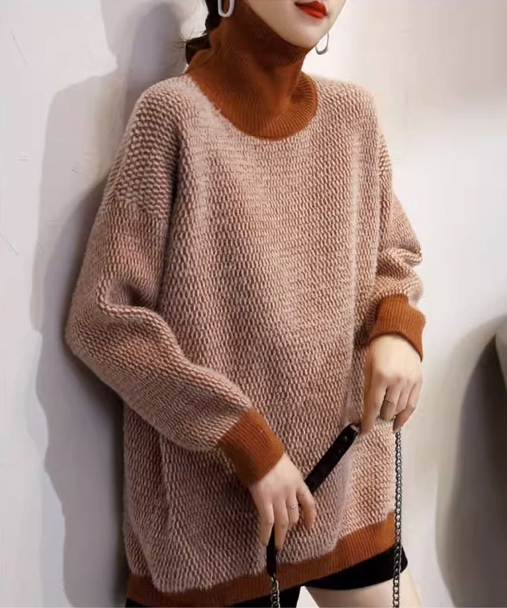 タートルネック　レディース　長袖　贅沢タートルネック 立体編みシャツ