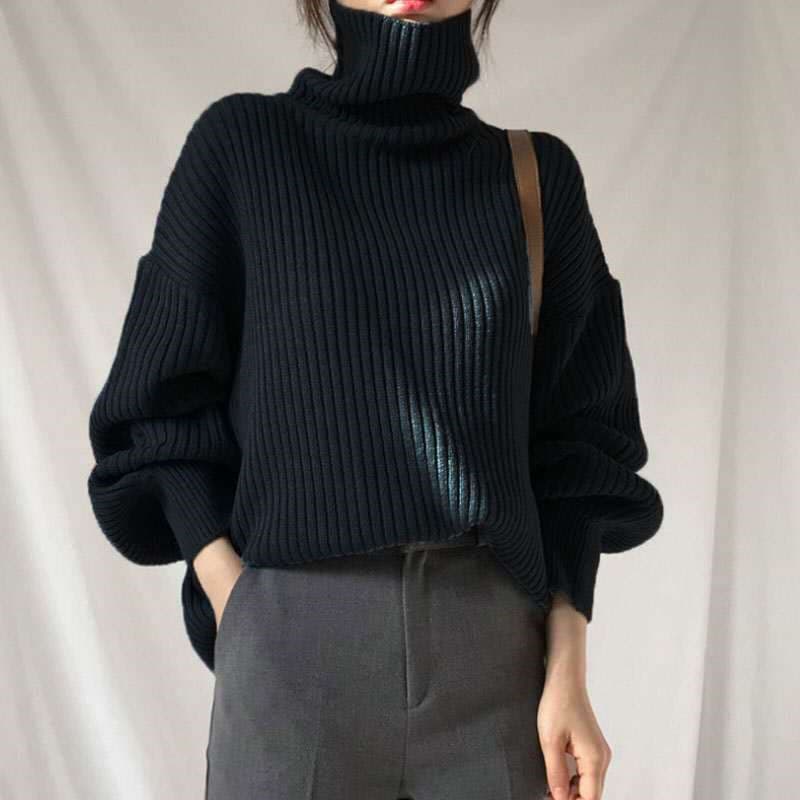 立体リブ編みゆったりシルエットタートルネックニット　レディース