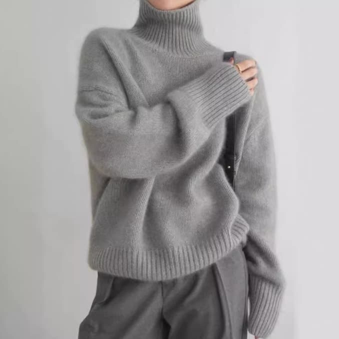 体型カバーゆったりニットタートルネックシャツ レディース　M XL