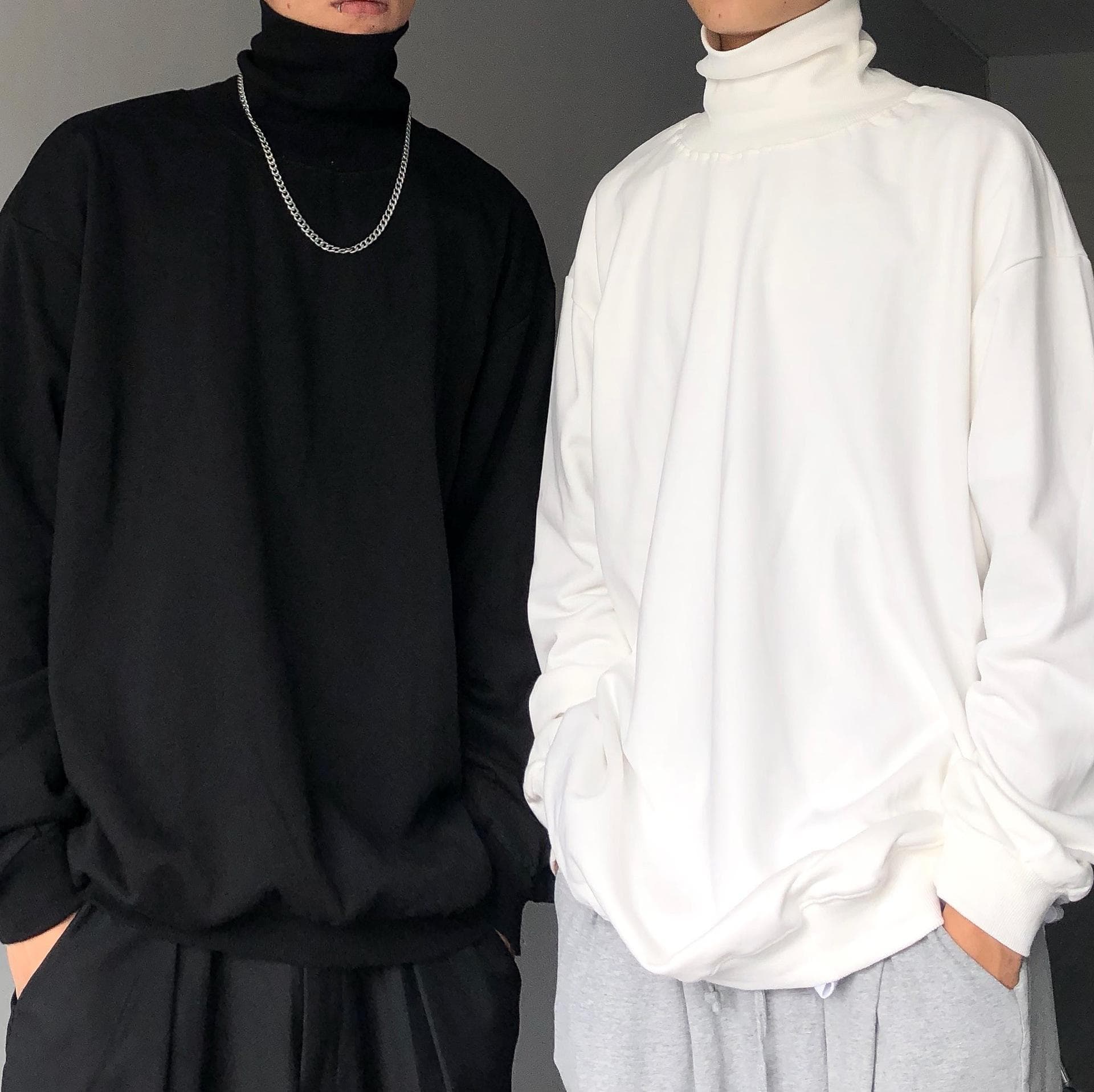 ゆったりシルエット長袖タートルネックシャツ 大きいサイズ
