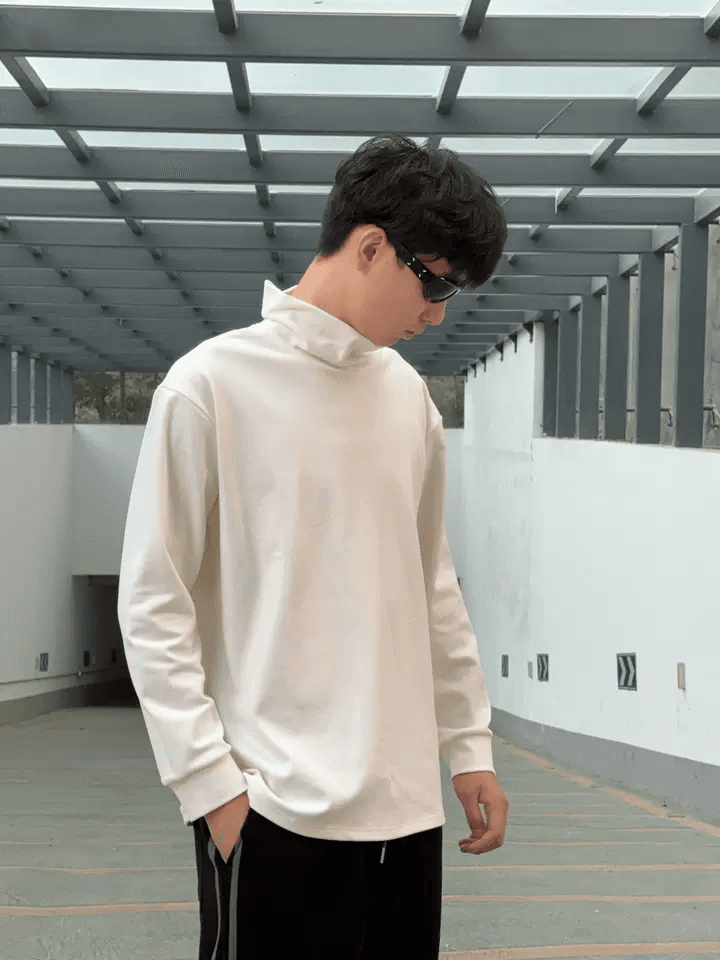 ゆったりシルエット長袖タートルネックシャツ M〜3XL メンズ 長袖 チクチクしない