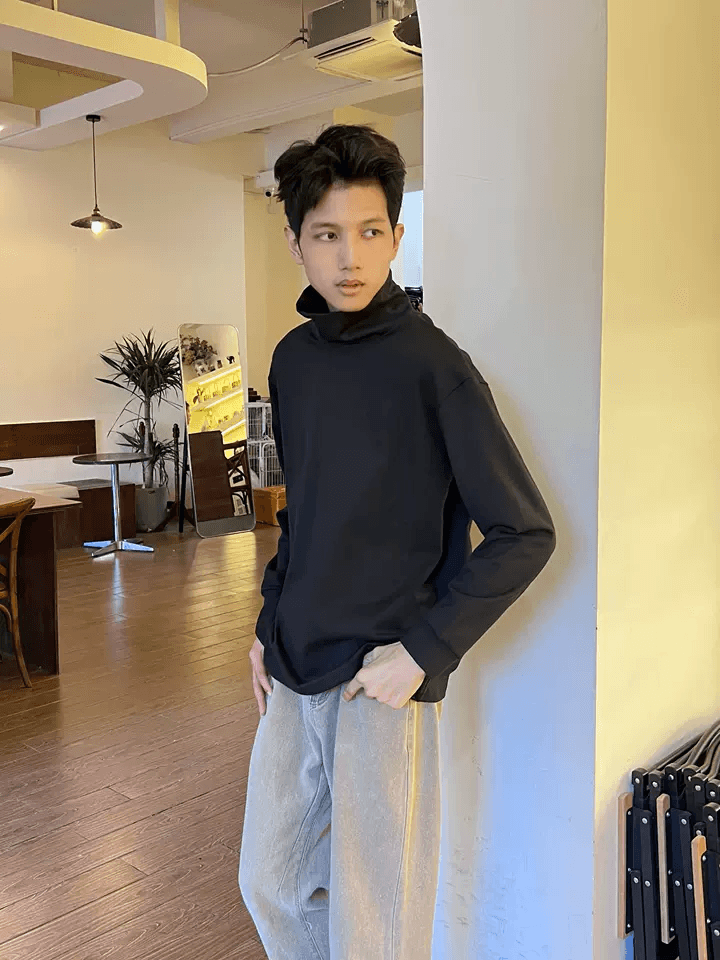 ゆったりシルエット長袖タートルネックシャツ M〜3XL メンズ 長袖 チクチクしない