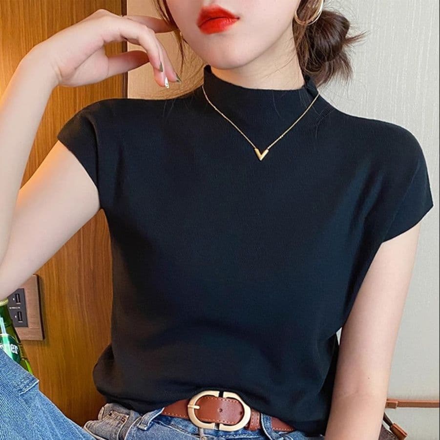 タートルネック レディース 半袖 シンプル半袖トップス M〜2XL