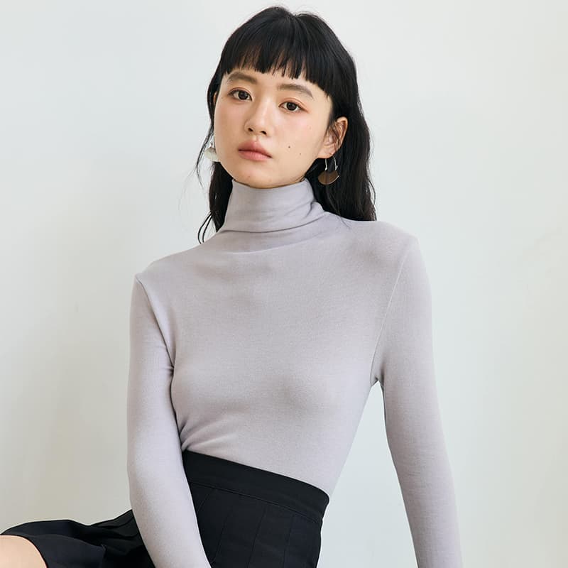 シンプル長袖タートルネックインナートップス M L