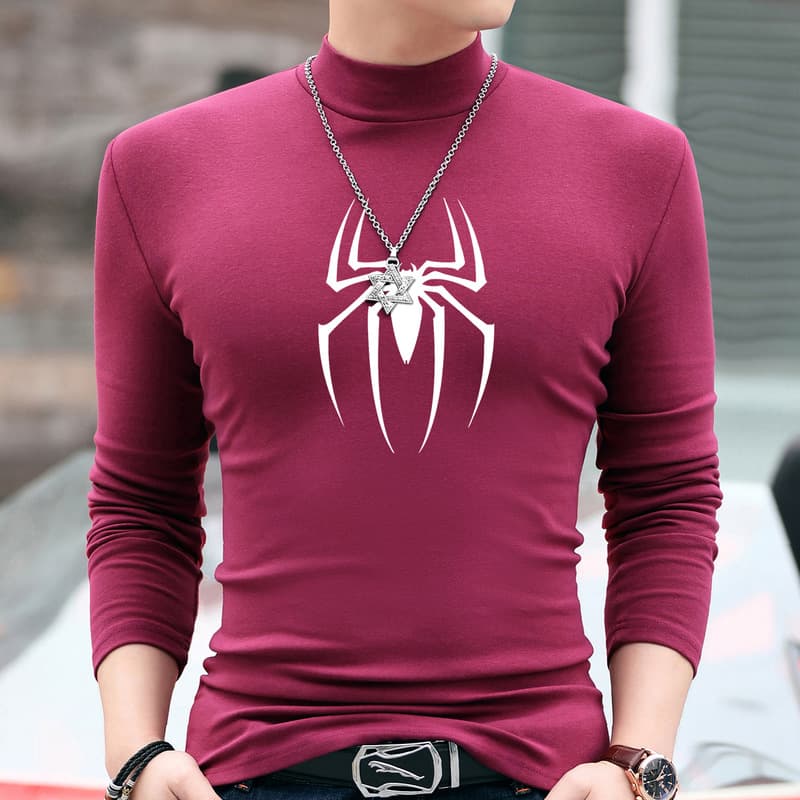 タートルネック メンズ 長袖 蜘蛛模様シルエットインナー M〜4XL