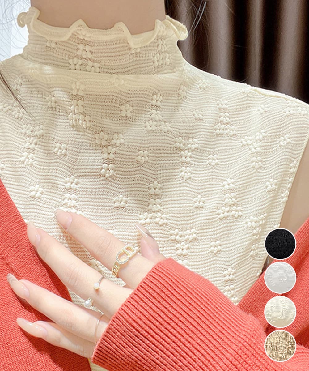 【骨格ウェーブ向け】花柄レース タートルネックインナートップス|上品シアーレース