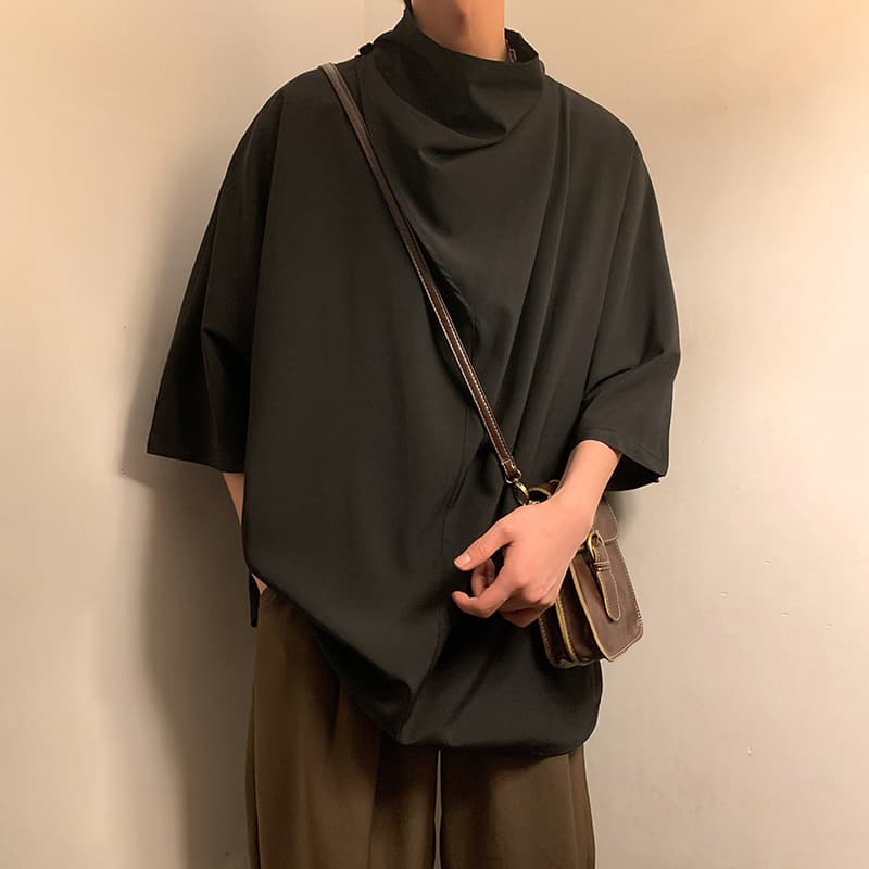 タートルネック メンズ 七分袖 ゆったりドレーププルオーバー 大きいサイズ ぽっちゃり対応