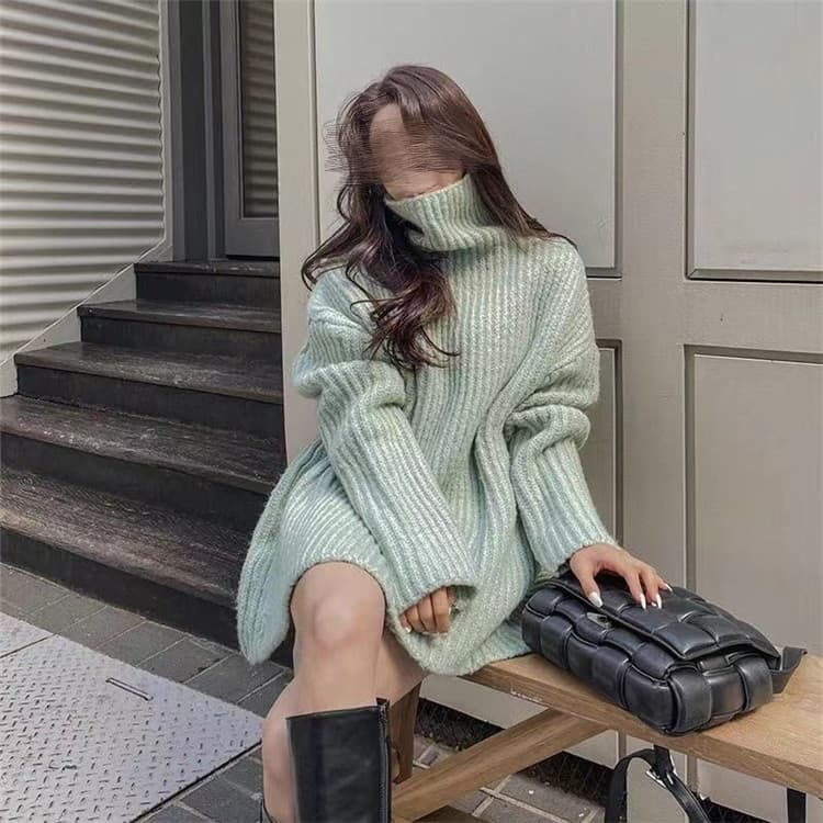 タートルネック レディース 長袖 ゆったりタートルネック厚手セーター