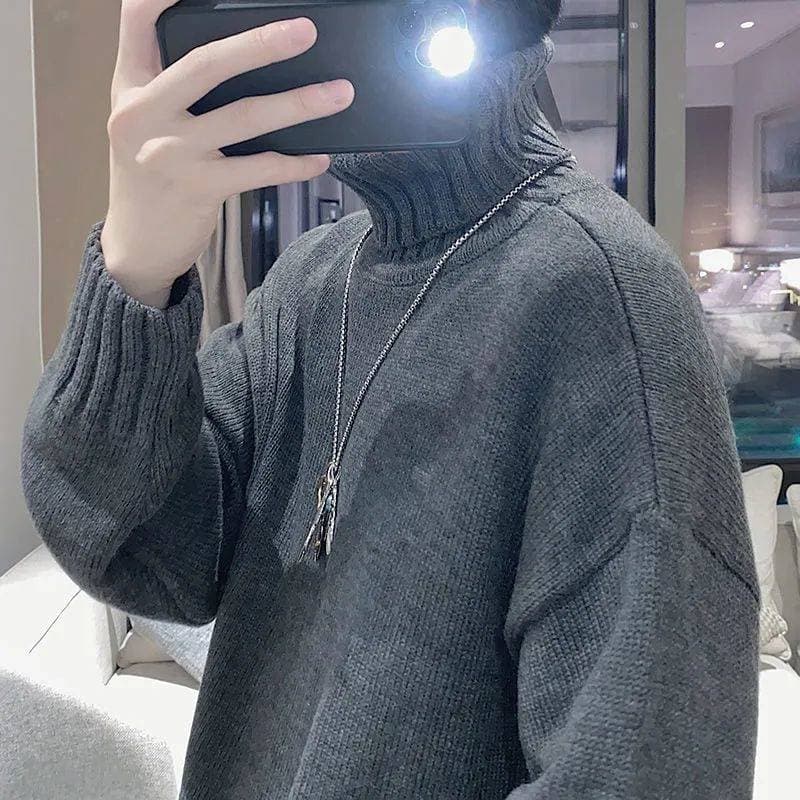 ゆったりシルエット無地タートルネックニットセーター メンズ 長袖 M〜5XL