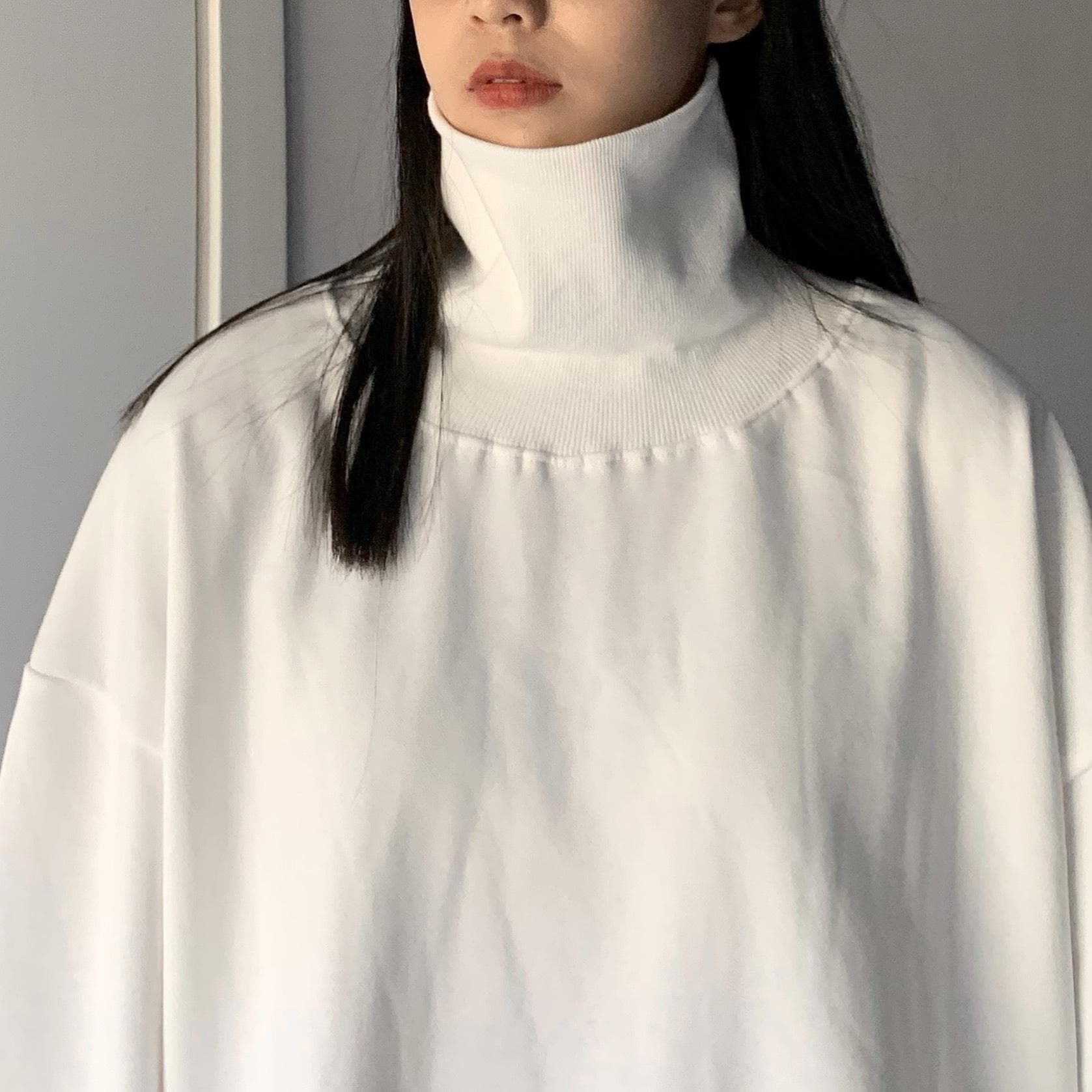 ゆったりシルエット長袖タートルネックシャツ 大きいサイズ