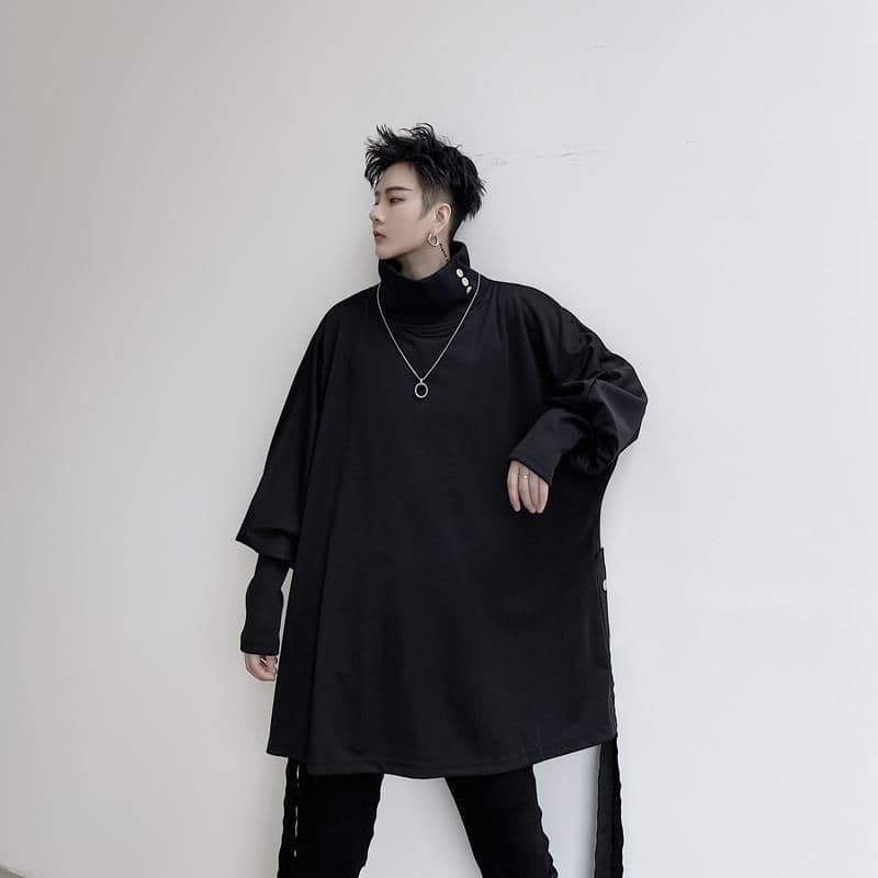 タートルネック メンズ 長袖 ゆったりボタン装飾オーバーサイズ 大きいサイズ ぽっちゃり対応 M~6XL