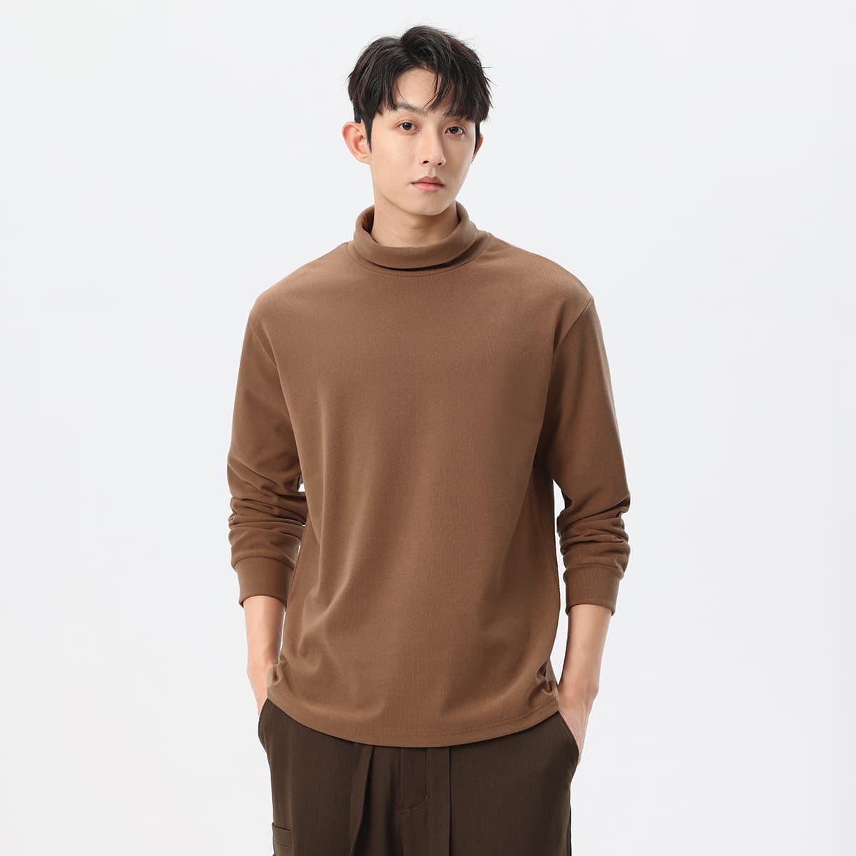 ゆったりシルエット長袖タートルネックシャツ M〜3XL メンズ 長袖 チクチクしない
