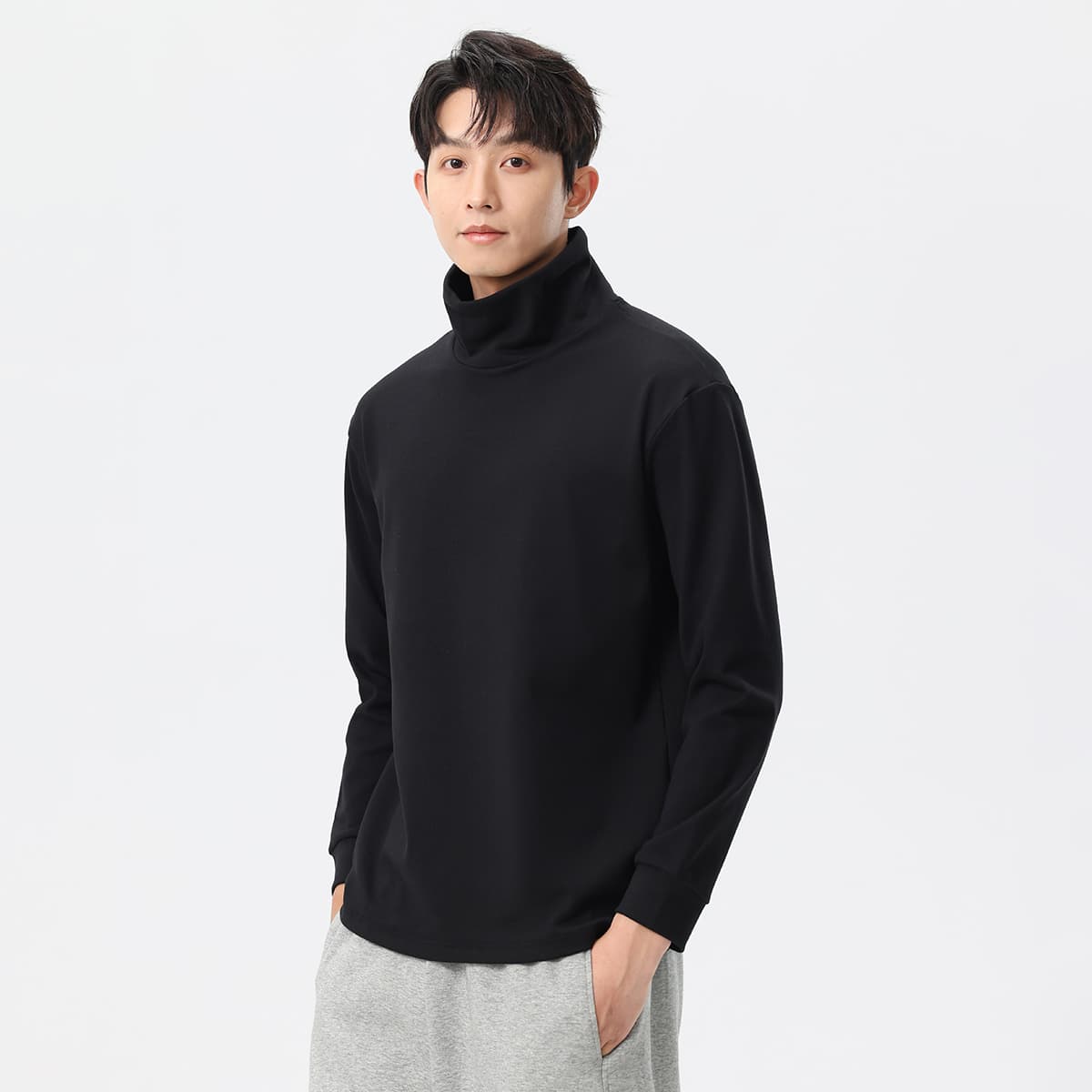 ゆったりシルエット長袖タートルネックシャツ M〜3XL メンズ 長袖 チクチクしない