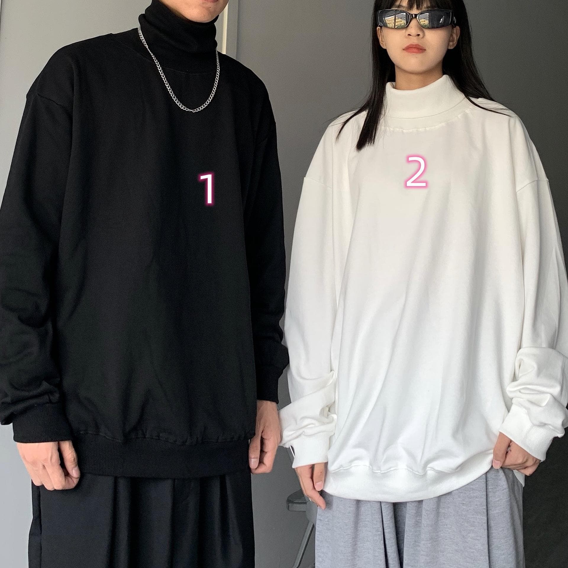 ゆったりシルエット長袖タートルネックシャツ 大きいサイズ