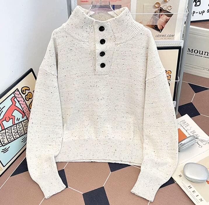 【メンズ 長袖 タートルネック】高襟ボタン付きニットセーター|秋冬の防寒×上品デザイン neckty+