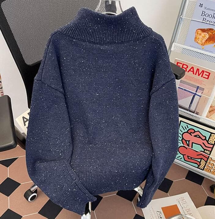 【メンズ 長袖 タートルネック】高襟ボタン付きニットセーター|秋冬の防寒×上品デザイン neckty+