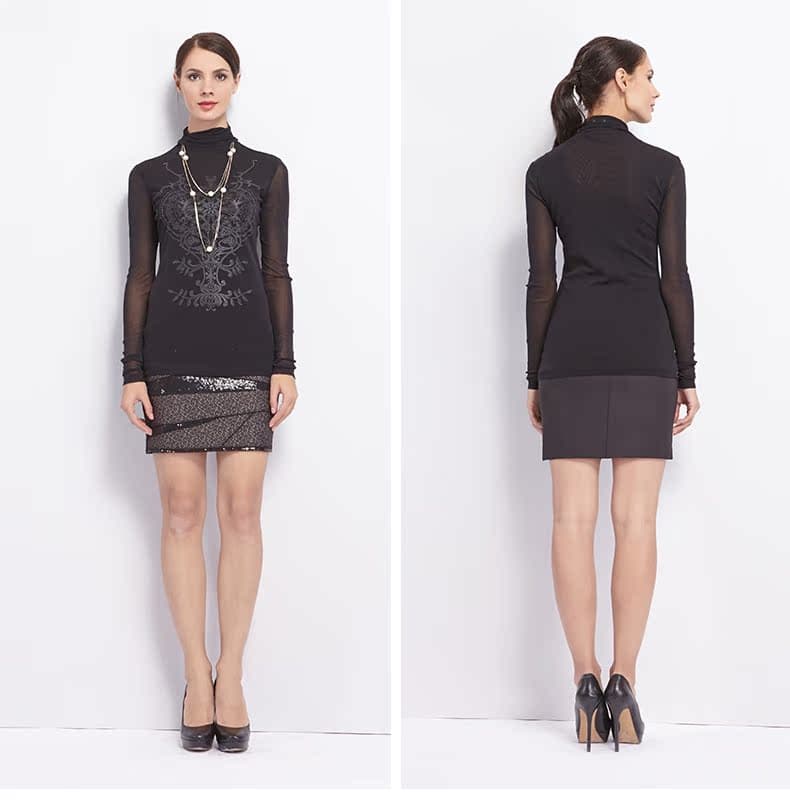 タートルネック レディース長袖 エレガント花柄刺繍ニット 小さいサイズ
