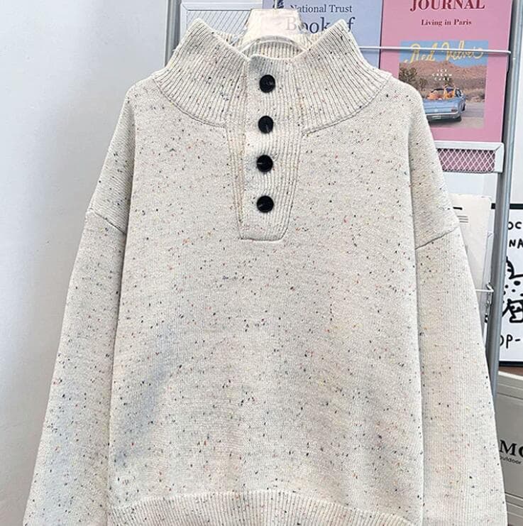 【メンズ 長袖 タートルネック】高襟ボタン付きニットセーター|秋冬の防寒×上品デザイン neckty+