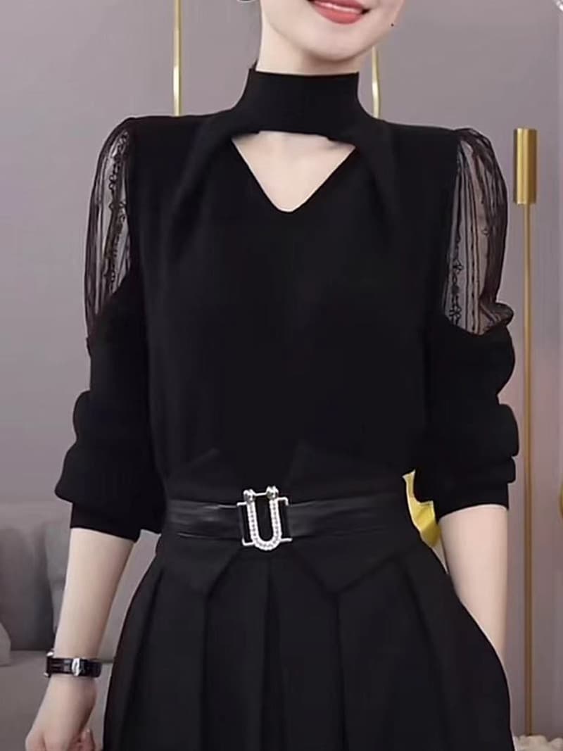 タートルネック レース切替デザインニット 大きいサイズ ぽっちゃり対応 M〜5XL