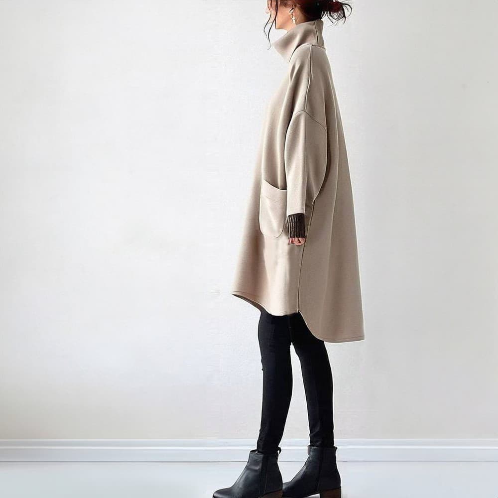 【骨格ナチュラル向け】タートルネック レディース 長袖 ゆったりシルエットチュニック S〜L