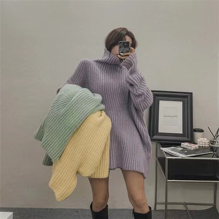 タートルネック レディース 長袖 ゆったりタートルネック厚手セーター