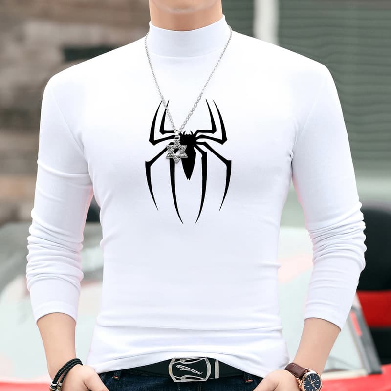 タートルネック メンズ 長袖 蜘蛛模様シルエットインナー M〜4XL